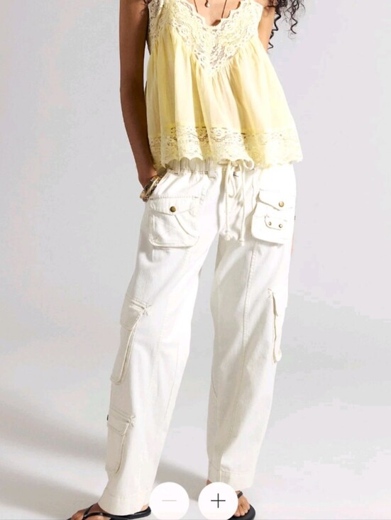 Free People Pants - We The Free Tahiti Pull-On Cargo Pants in Tofu White Size Medium Y2K